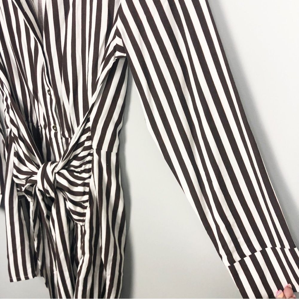 JEN’S PIRATE BOOTY | FREE PEOPLE Brown & White Striped Tie Front Dress Women’s S - Picture 6 of 10